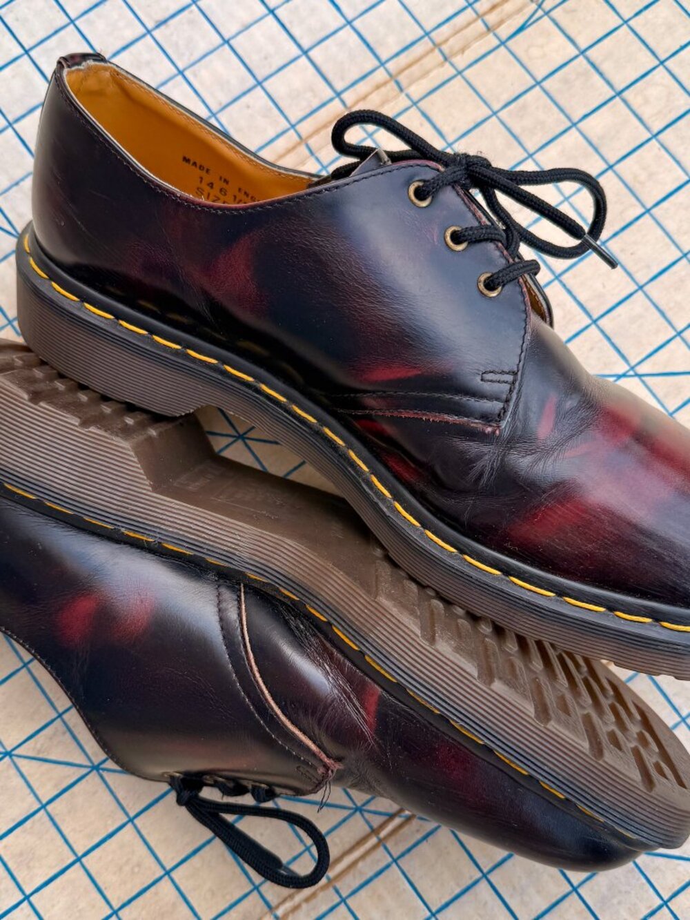 VTG Doc Marten 90s Oxblood Leather Shoe Low Top Oxford Made In England Mens 11 - Picture 9 of 16